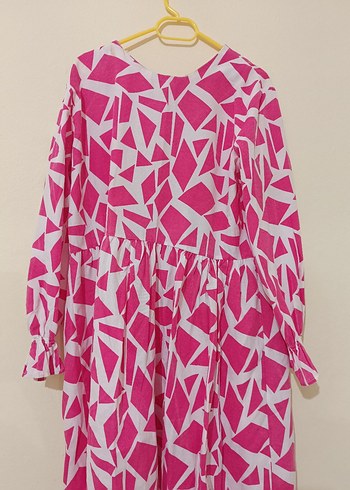 Pembe Desenli Uzun Kadın Elbise - Görsel 3