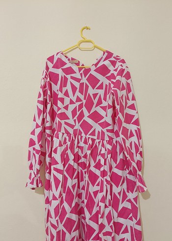 Pembe Desenli Uzun Kadın Elbise - Görsel 2