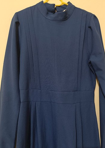 Kadın Lacivert Uzun Keten Elbise - Görsel 2