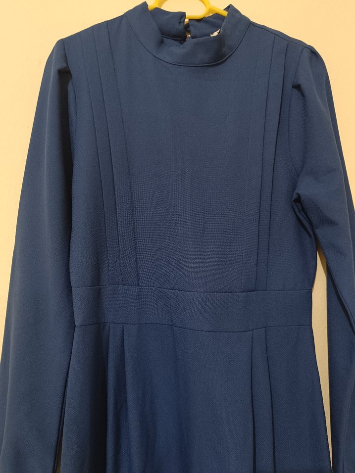 Kadın Lacivert Uzun Keten Elbise - Görsel 2