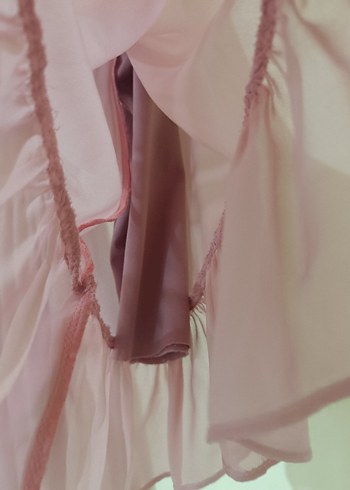 Pembe V Yaka Uzun Kollu Volanlı Elbise - Görsel 5