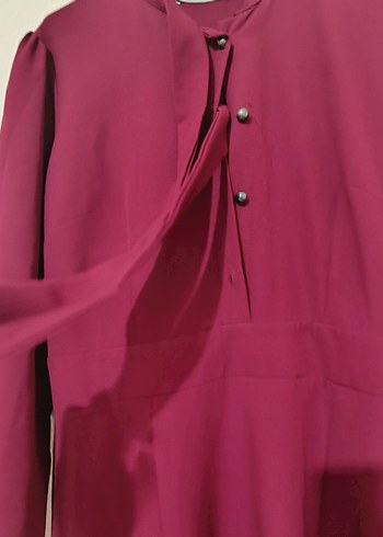 Bordo Uzun Kollu Drapeli Kadın Elbise - Görsel 4