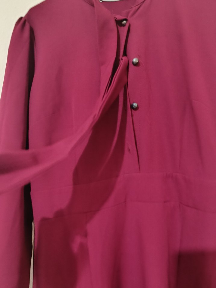 Bordo Uzun Kollu Drapeli Kadın Elbise - Görsel 4