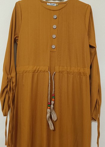 Bej Uzun Keten Elbise, Salaş Kesim, Bohem Stil - Görsel 2