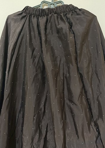 Kadın  taşlı Kahverengi Uzun Keten Etek - Görsel 2