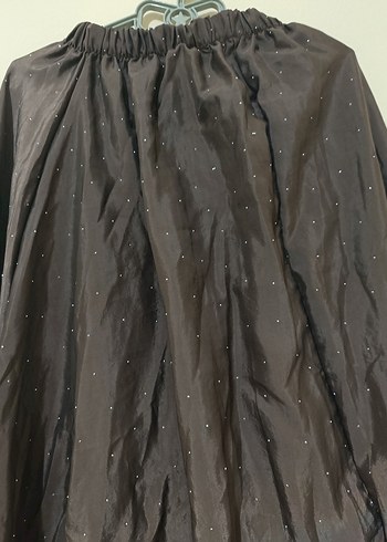 Kadın  taşlı Kahverengi Uzun Keten Etek - Görsel 3