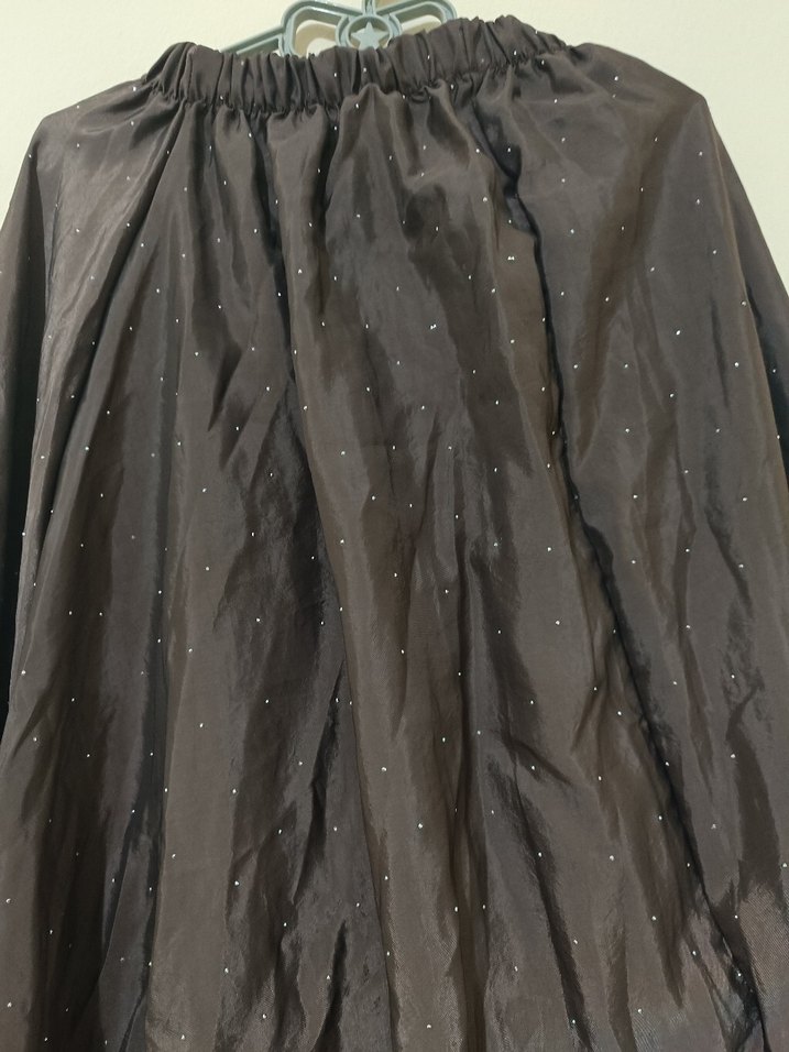 Kadın  taşlı Kahverengi Uzun Keten Etek - Görsel 3