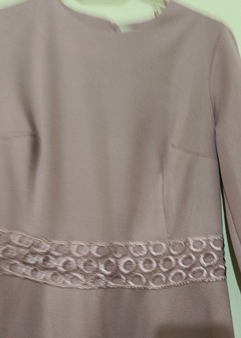 Bej Uzun Kollu Drapeli Kadın Abiye Elbise - Görsel 2