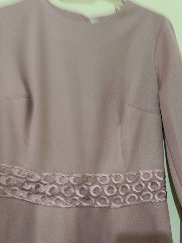 Bej Uzun Kollu Drapeli Kadın Abiye Elbise - Görsel 2