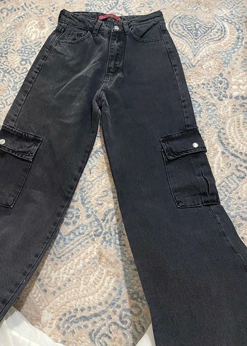 Gri Siyah Batik Desenli Bol Kesim Kadın Kot Pantolon