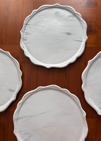 Beyaz Gri Mermer Desenli Yuvarlak Tabak Seti - Görsel 3