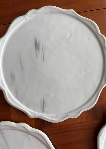 Beyaz Gri Mermer Desenli Yuvarlak Tabak Seti - Görsel 2