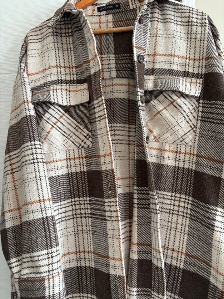 Kadın Kahverengi Ekose Pamuklu Gömlek - Görsel 4
