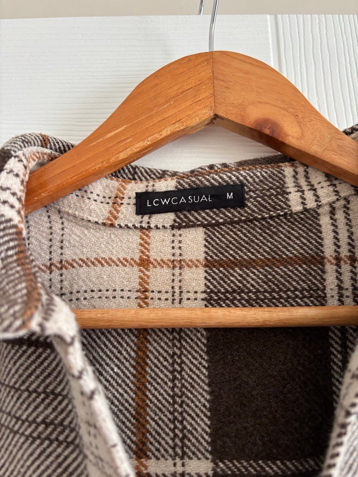 Kadın Kahverengi Ekose Pamuklu Gömlek - Görsel 3