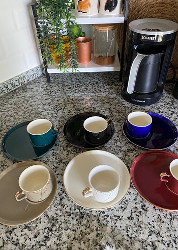 Mermer desenli kahve fincanı ve tabağı - Görsel 2