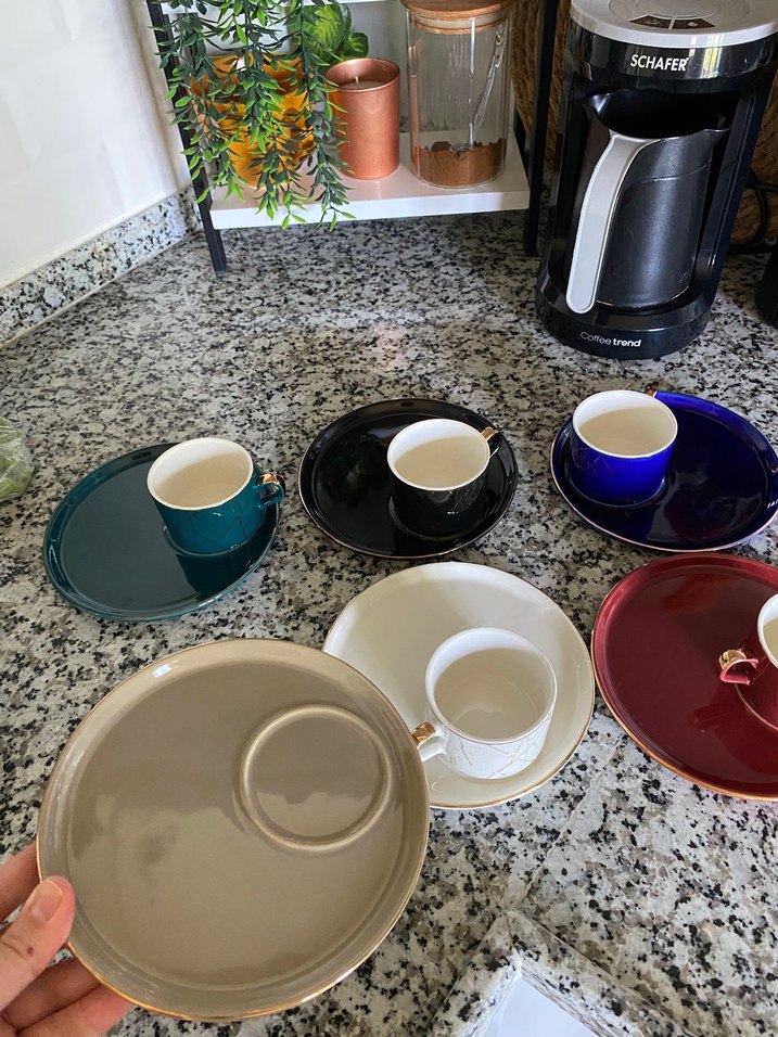 Mermer desenli kahve fincanı ve tabağı - Görsel 3