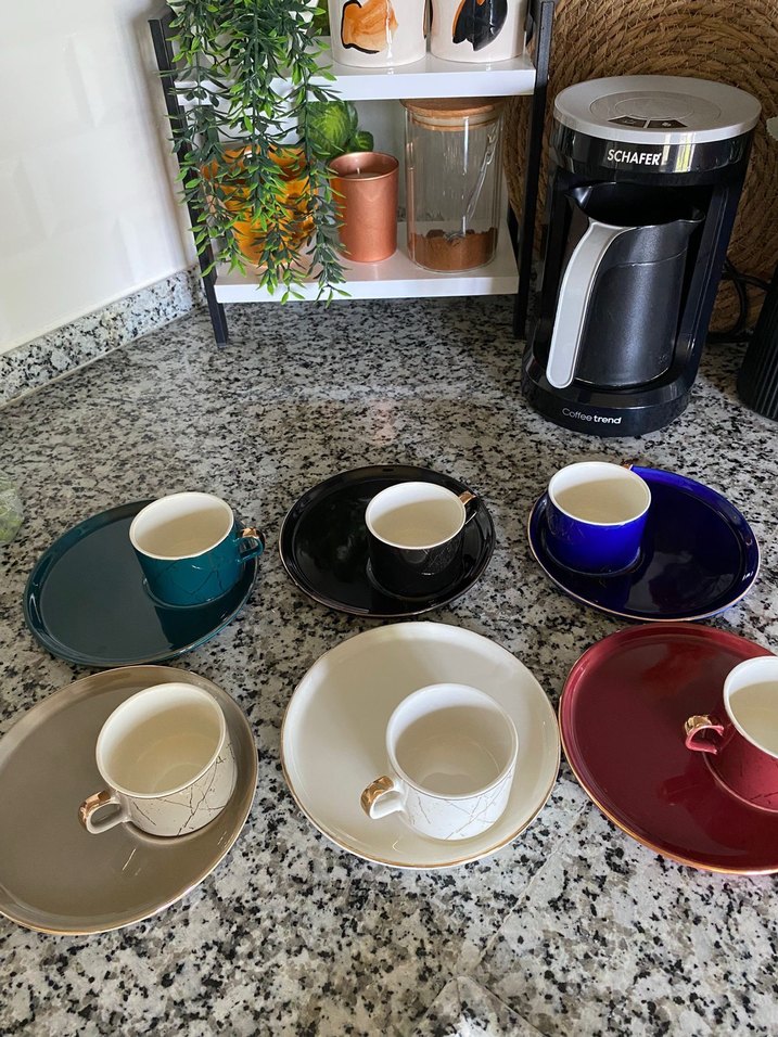 Mermer desenli kahve fincanı ve tabağı - Görsel 2