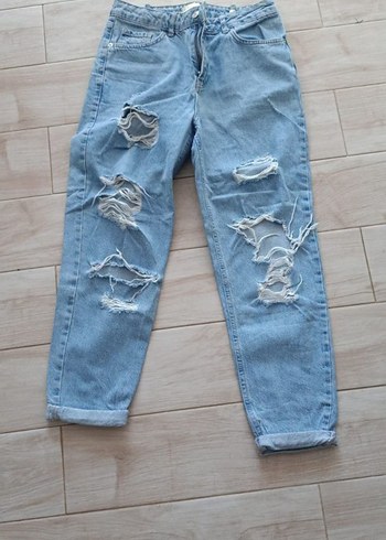 Rahat Kesim, Tokalı Mavi Denim Kadın Pantolon