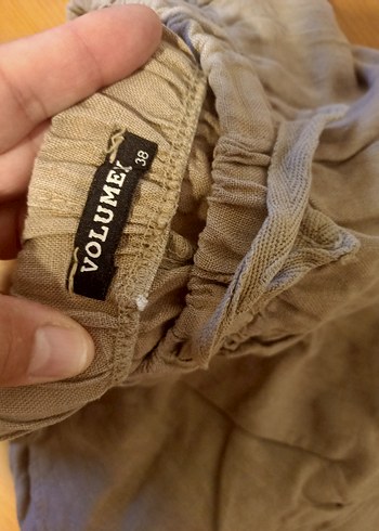 Bej Keten Salaş Midi Kadın Pantolon - Görsel 3