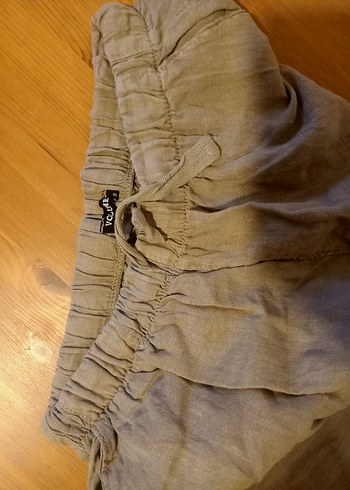 Bej Keten Salaş Midi Kadın Pantolon - Görsel 2