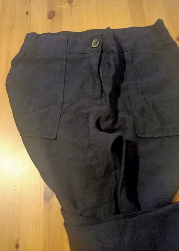 Kadın Siyah Keten Kemerli Pantolon - Görsel 3