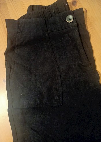 Kadın Siyah Keten Kemerli Pantolon - Görsel 2