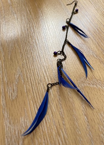 Koyu Mavi Zincir Detaylı Uzun Bohem Küpe - Görsel 2