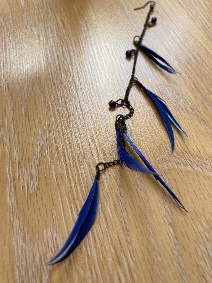 Koyu Mavi Zincir Detaylı Uzun Bohem Küpe - Görsel 2