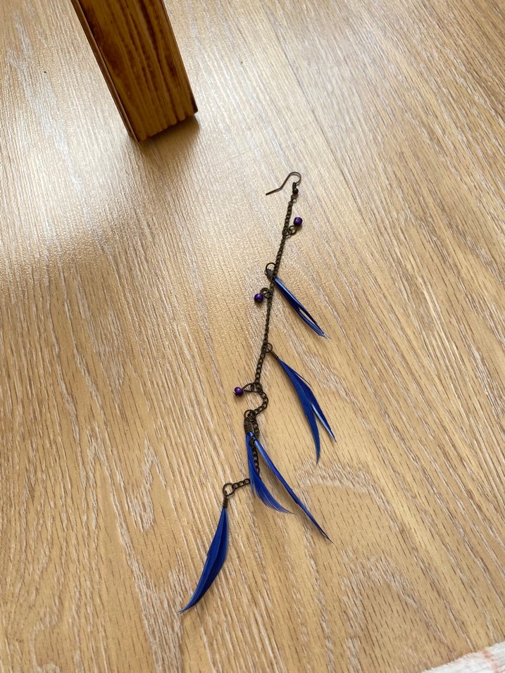 Koyu Mavi Zincir Detaylı Uzun Bohem Küpe - Görsel 3