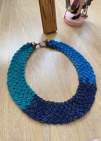 Boncuklu Mavi Bohem Kolye - Görsel 3