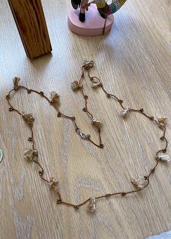 Uzun Bej Boncuklu Bohem Kolye - Görsel 3