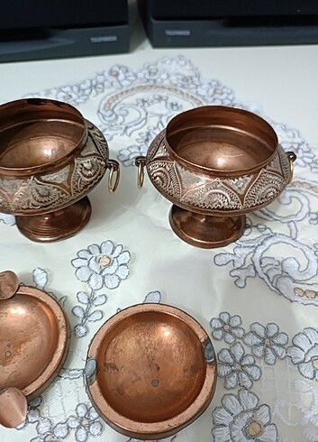 Antika bakır lot set koleksiyon dekoratif acil 