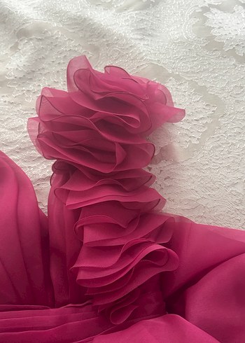 Bordo Fırfırlı Uzun Kadın Abiye Elbise - Görsel 2