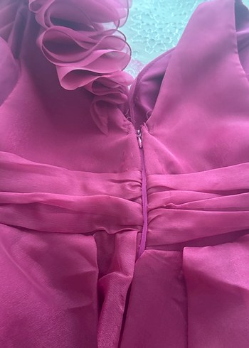 Bordo Fırfırlı Uzun Kadın Abiye Elbise - Görsel 5