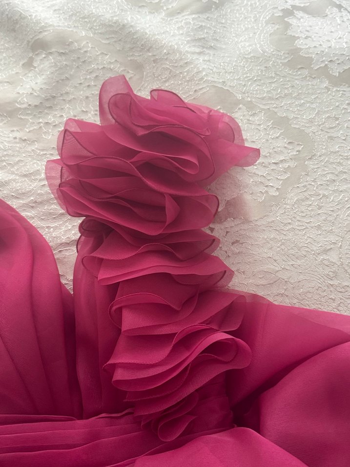 Bordo Fırfırlı Uzun Kadın Abiye Elbise - Görsel 2