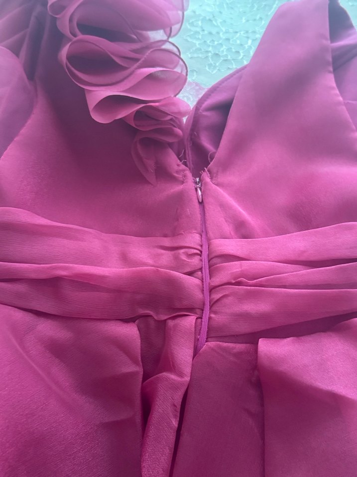 Bordo Fırfırlı Uzun Kadın Abiye Elbise - Görsel 5