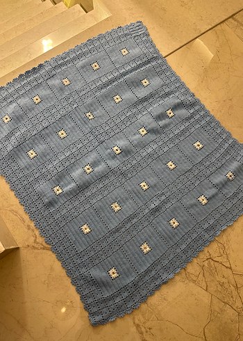 Mavi el örgüsü bebek Battaniyesi - Görsel 3