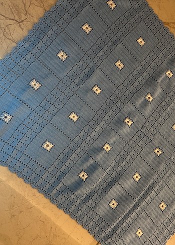 Mavi el örgüsü bebek Battaniyesi - Görsel 5