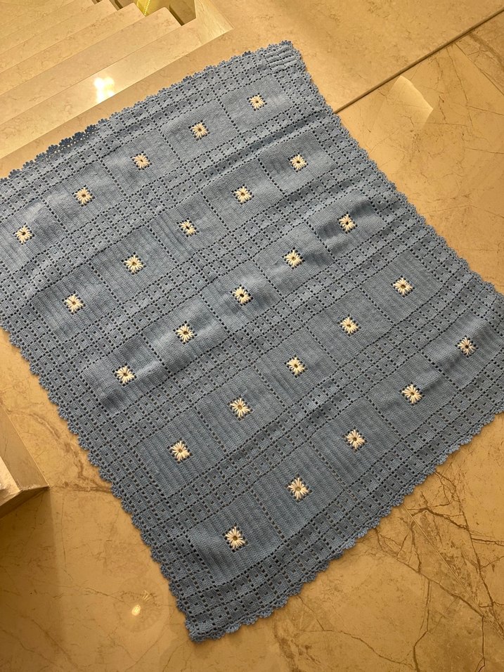 Mavi el örgüsü bebek Battaniyesi - Görsel 3