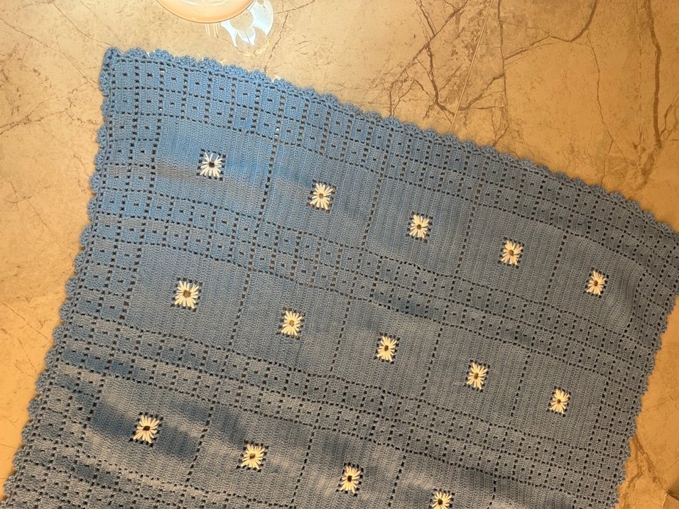 Mavi el örgüsü bebek Battaniyesi - Görsel 4