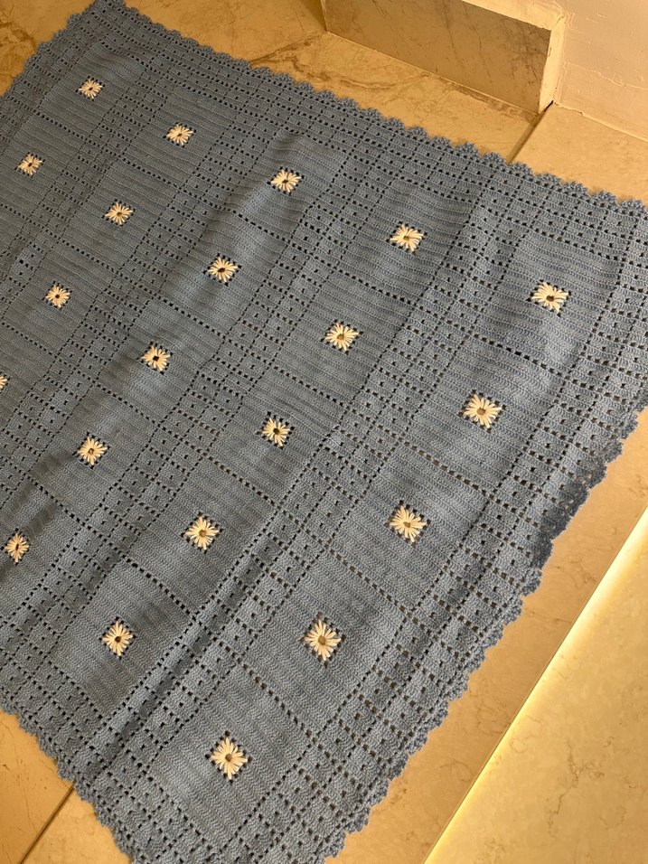 Mavi el örgüsü bebek Battaniyesi - Görsel 2