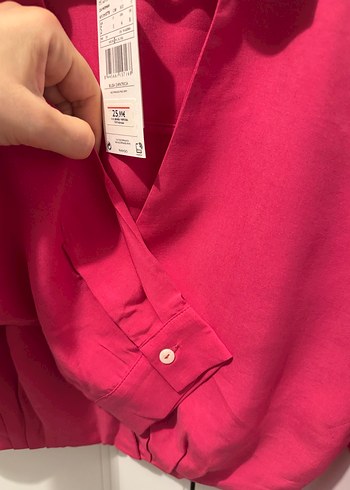 Pembe V Yakalı Düğmeli Keten Gömlek - Görsel 3