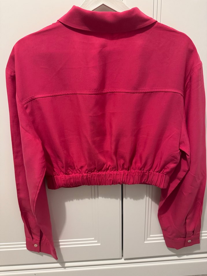 Pembe V Yakalı Düğmeli Keten Gömlek - Görsel 2