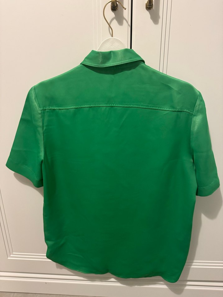 ZARA Düğmeli Yeşil Saten Kadın Gömlek - Görsel 2