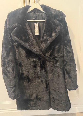 NEW LOOK SIFIR Kadın Siyah Kürk Detaylı Midi Kaban - Görsel 3