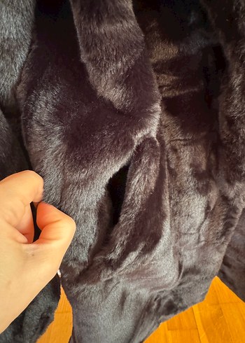 NEW LOOK SIFIR Kadın Siyah Kürk Detaylı Midi Kaban - Görsel 4