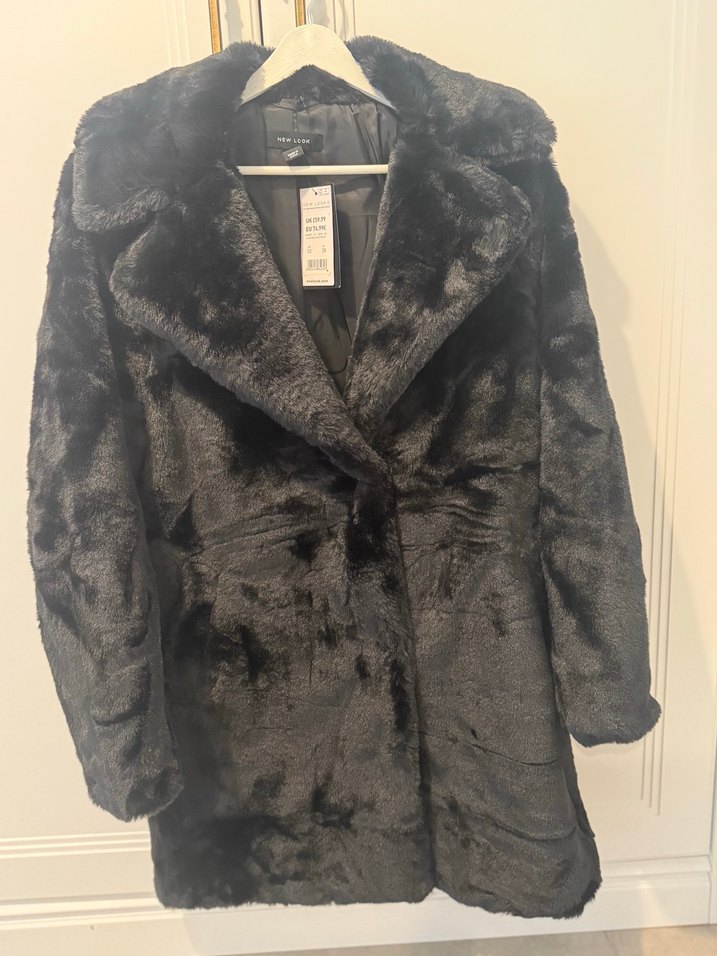 NEW LOOK SIFIR Kadın Siyah Kürk Detaylı Midi Kaban - Görsel 3