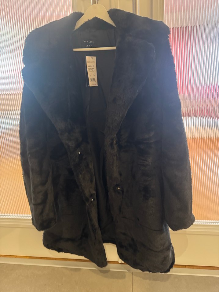 NEW LOOK SIFIR Kadın Siyah Kürk Detaylı Midi Kaban - Görsel 2