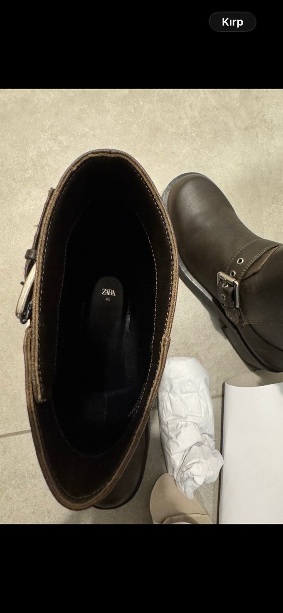 Zara Sıfır Koyu Kahverengi Deri Orta Boy Çizme — görsel 8/10