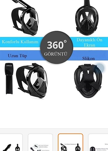 Siyah Tam Yüz Dalış Maskesi Velcro Kayışlı - Görsel 6